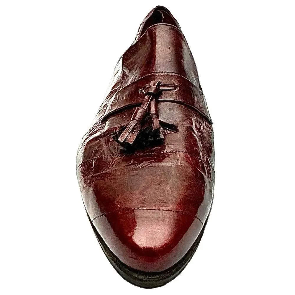 Vintage Saffron Burgundy Eel Skin Tassel Loafers Men’s Size 10M Dress Shoes